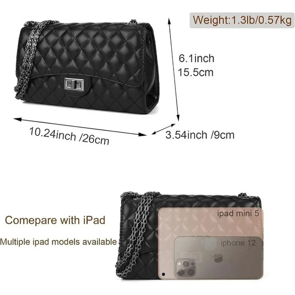 ❤️ Quilted Crossbody Bags for Ladies Shoulder Purses  with Chain Strap Stylish - Picture 3 of 6